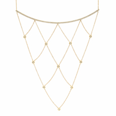 14kt Gold Chain and Bezel Long Bib Necklace